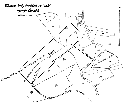 mapa: dolová míra Klára a štola Fridrich, 1958