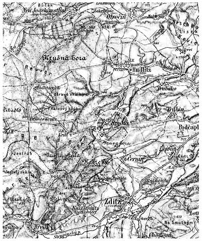 Topografická mapa (1882): Svatá a její širší okolí